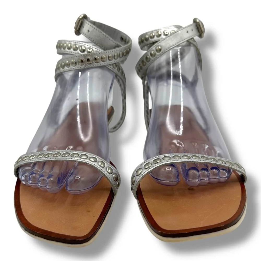 MICHAEL KORS Silver Studded Ankle Strap Flat Sandals Women's‎ Size 9